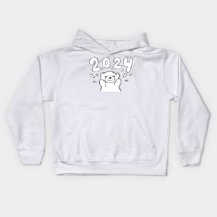 2024 New Years Celebration Smiley Bear Kids Hoodie